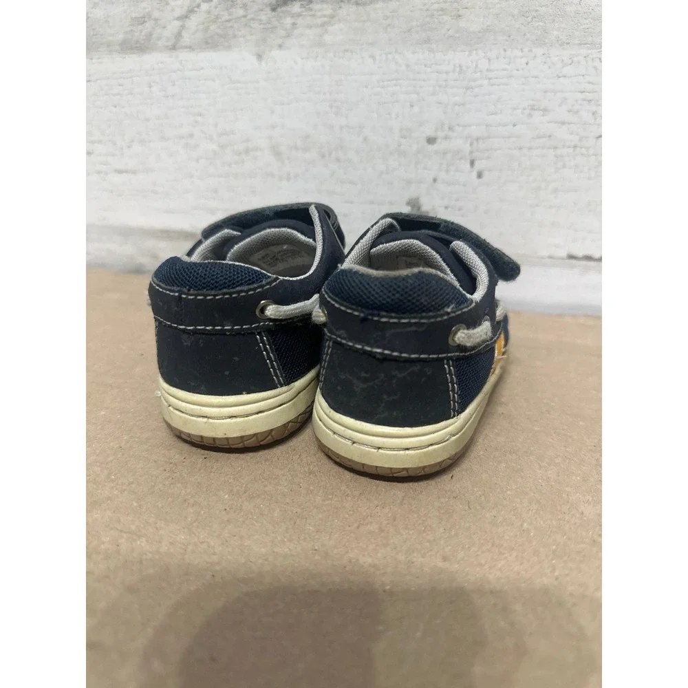 Jumping Jack‎ Boat Shoes Boys 5.5W Navy Yellow Hook Loop Loafers Wide